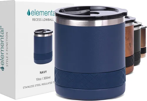 Miniatura 17 de Elemental Recess Vaso bajo de 10 oz, taza de acero inoxidable de triple pared con tapa de Tritan no fracturable, vaso de whisky aislado, taza
