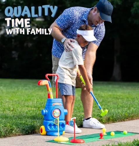 Miniatura 6 de ToyVelt Juego de golf para niños pequeños, palos de golf para niños con 6 pelotas, 4 palos de golf, 2 agujeros de práctica y una alfombrilla de Azul