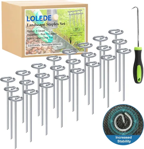 Juego de grapas de paisaje (50 piezas) gruesas de 6 pulgadas, calibre 8, galvanizado, juego de pasadores de jardín galvanizados antioxidantes,