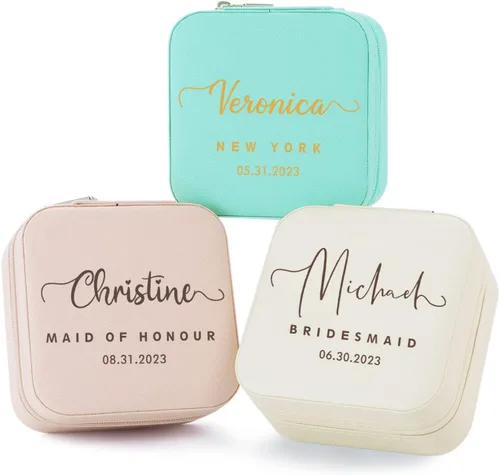 Miniatura 45 de Joyero de regalo para dama de honor, pequeño estuche de viaje personalizado de piel sintética portátil, cajas de propuestas de dama de honor, mini