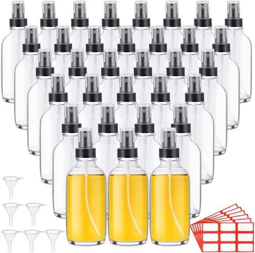 Miniatura 15 de Fumete 36 botellas de spray de vidrio de 4 onzas, botella de spray de vidrio de niebla fina, recipientes de líquido recargables con 6 etiquetas, 6