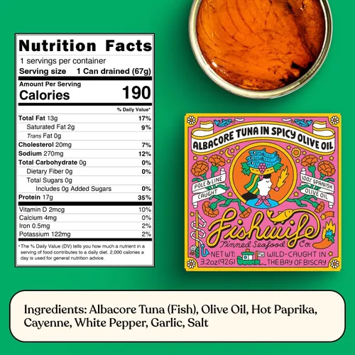 Miniatura 3 de Fishwife Spicy Hot Trio (FBJ Salmon, Mackerel, Sardinas con pimiento picante), paquete de 3 Sin gluten, alto en proteínas, omega-3 capturado