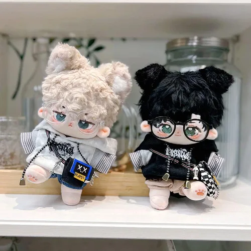 Miniatura 2 de niannyyhouse Ropa de muñeca de felpa de 5.9 in con capucha, jeans, camiseta, gafas, mochila, juguete de peluche suave, accesorios de vestir