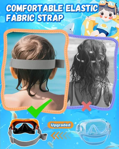 Miniatura 4 de Gafas de natación para niños con correa de tela para niños de 3 a 15 años, gafas de natación a prueba de fugas con cubierta nasal, vista clara