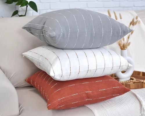 Miniatura 8 de Juego de 2 fundas de almohada modernas color gris de 18 x 18 pulgadas / 18 x 18 pulgadas / algodón tejido con patrón de rayas patrón de rayas