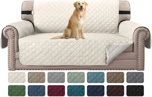 Miniatura 77 de H.VERSAILTEX Funda de sofá resistente al agua para sofá de 3 cojines, reversible, protector de muebles acolchado con correa elástica, funda de sofá