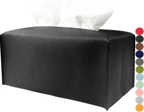 Miniatura 26 de Cubierta de Caja de Paños Grande Rectangular – Soporte de Caja de Paños Rectangular de Tamaño Plus con Cinturón Inferior [JESMINI, Negro] Soporte
