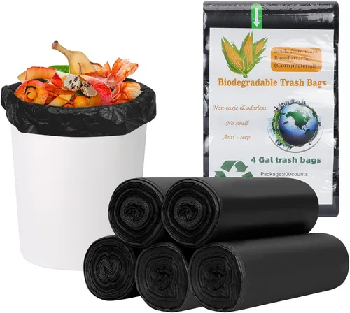 Toplive Bolsa de basura para el hogar, baño, dormitorio, cocina, oficina (negro, 4 galones, 1.2 mil)