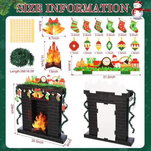 Miniatura 3 de AmazingSpark Chimenea de cartón corrugado de Navidad de 35.5 x 29 x 8 pulgadas, chimenea de cartón con media llama de fuego 3D, campana de pino