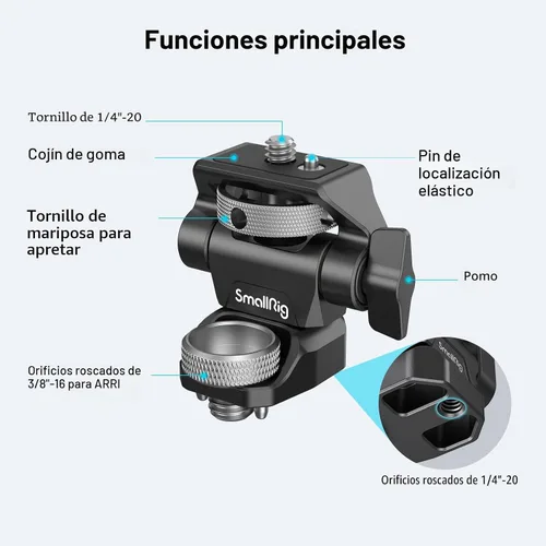 Miniatura 4 de SMALLRIG Soporte de monitor de cámara ajustable para estilo ARRI (edición Bumblebee), giro de 360° y soporte de inclinación de 180°, soporte