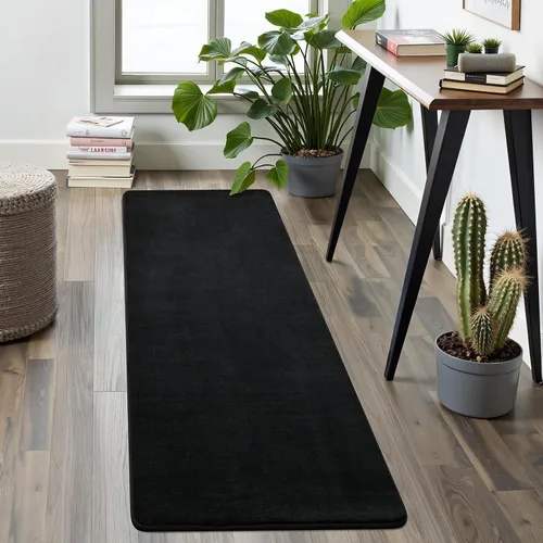 Softlife Alfombra lavable para dormitorio, sala de estar, 2 x 6 pies, color negro, suave, esponjosa, alfombra de pasillo antideslizante, alfombra