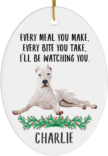 Every Meal You Make Every Bite You Take Lying Dogo Argentino Adornos de Navidad personalizados 2024 Oval Blanco Cerámica Cachorro Dueño Regalos