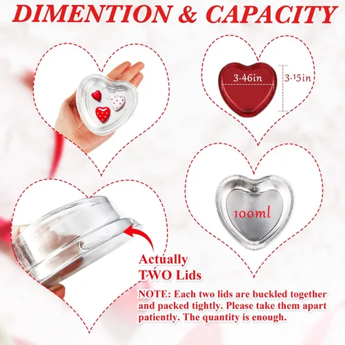 Miniatura 2 de Juego de 40 moldes de papel de aluminio para tartas en forma de corazón con tapas, 3.4 fl oz/3.4 onzas, desechables, mini tazas para hornear