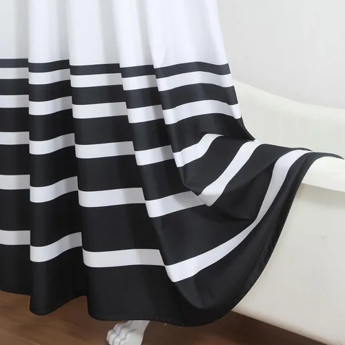Miniatura 135 de Cortinas de Ducha Negras, Cortinas de Ducha de Poliéster Impermeable con Rayas Horizontales Degradadas en Blanco y Negro Modernas para Baño, 72x72