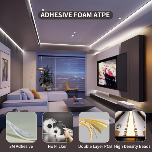 Miniatura 6 de PAUTIX COB - Tira de luces LED de 16.4 pies, luz blanca diurna 6500 K, tira de luz LED regulable CRI85+, cinta de luces LED superbrillantes de 24 V
