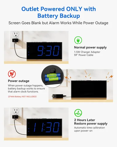 Miniatura 7 de Reloj despertador digital, reloj de alarma dual ruidoso para dormitorio, pantalla grande electrónica de 7.5 pulgadas con atenuador, cargador USB