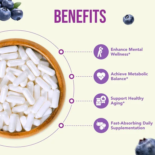 Miniatura 4 de Suplemento de pterostilbeno de 150 mg – Suplemento antioxidante una vez al día para un envejecimiento saludable para la piel y el cerebro inmune