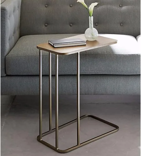 Miniatura 2 de Mesa de Centro - Mesa auxiliar pequeña en forma de C, delgada y estrecha, mesa auxiliar moderna de metal y aperitivos para espacios pequeños, sofá