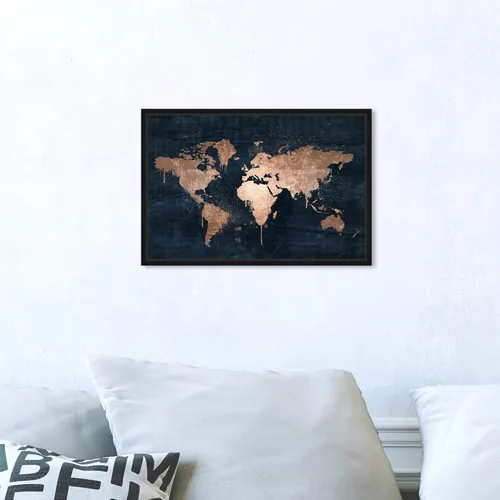 Miniatura 5 de The Oliver Gal Artist Co. Mapas y banderas - Lienzo decorativo enmarcado para pared, diseño de mapamundi Copper, mapas del mundo Marco negro