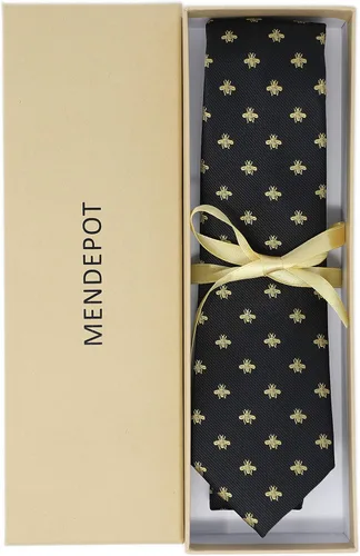 Miniatura 5 de mendepot Bee Necktie con caja de microfibras de Jacquard Oro Bee Pattern Necktie