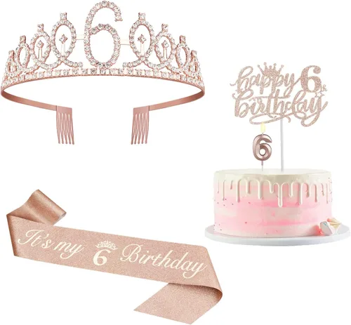 Miniatura 30 de Decoraciones de cumpleaños de 24 años para mujeres, incluyendo banda de cumpleaños, tiara/corona, velas numéricas y decoración de pastel, regalos