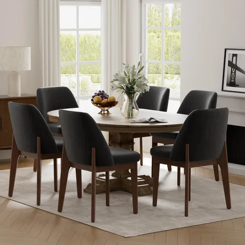 Miniatura 7 de VKNOW Juego de 2 sillas de comedor modernas, sillas de cocina de piel sintética con patas de madera, sillas laterales tapizadas para cocina, Beige