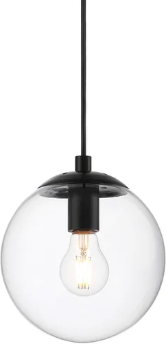 Miniatura 7 de XiNBEi Lighting - Lámpara colgante de globo de 8 pulgadas con latón satinado de vidrio transparente Mid Century Modern, Adjustable, Round Hanging