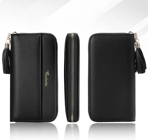 Miniatura 7 de Travelambo Cartera con borla plegable para mujer, bolso de mano con correa para la muñeca, bolso largo