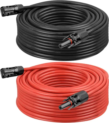 Miniatura 12 de Cable de extensión solar de 10 AWG de 2 pies negro + 2 pies de rojo, cable de panel solar de calibre 10 macho a hembra, alambre de cobre estañado