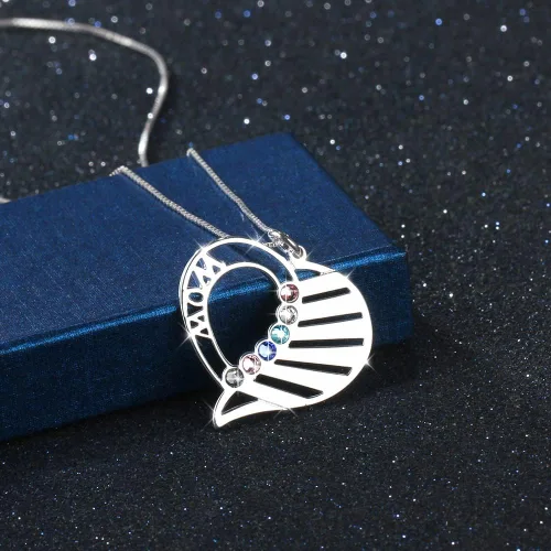 Miniatura 4 de Wendy Made Collar personalizado para mamá para mujer con 1-6 nombres para mamá, collar de piedra natal de corazón personalizado para mamá, madre e