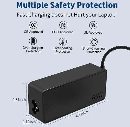 Miniatura 5 de Cargador USB C de 65 W de repuesto para cargador de portátil Lenovo USB C, compatible con Lenovo Thinkpad/Yoga/Chromebook, T480 T490 T14 T15 E14 X1