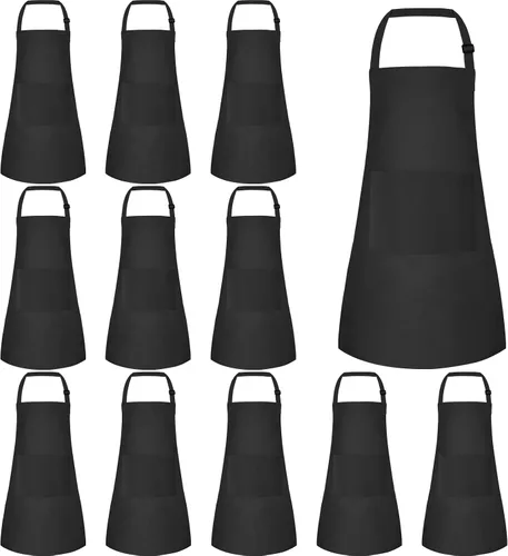 Miniatura 11 de Paquete de 12 delantales para niños a granel con 2 bolsillos ajustables, delantales de arte de chef, delantales de pintura para niños, para cocinar