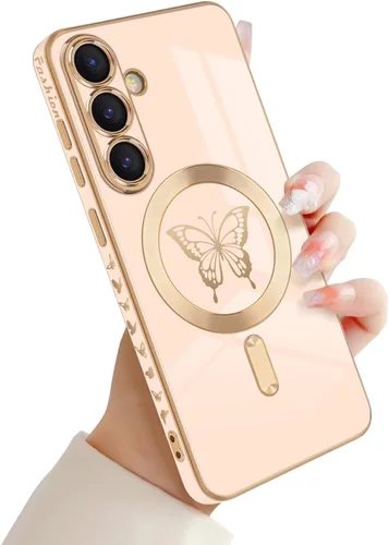 Miniatura 17 de Newseego Funda magnética para Samsung Galaxy S21 Plus 5G, bonita funda de lujo con borde chapado de mariposa para mujeres, niñas y hombres, TPU
