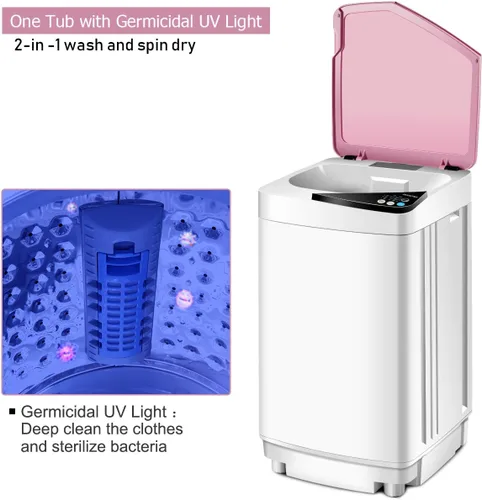 Miniatura 5 de Giantex Lavadora Completamente Automática, Lavadora Portátil y Secadora Centrífuga, Capacidad de 7.7 libras, Lavadora Compacta para Ropa con Luz
