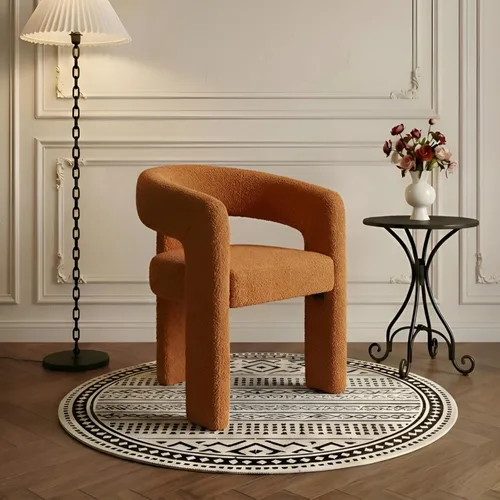Miniatura 18 de Silla de Comedor Moderna de Chenilla Tipo Barril Tapizada en Tela, Silla de Comedor con Brazo, Cómoda Silla Auxiliar de Acento para Cocina/Sala