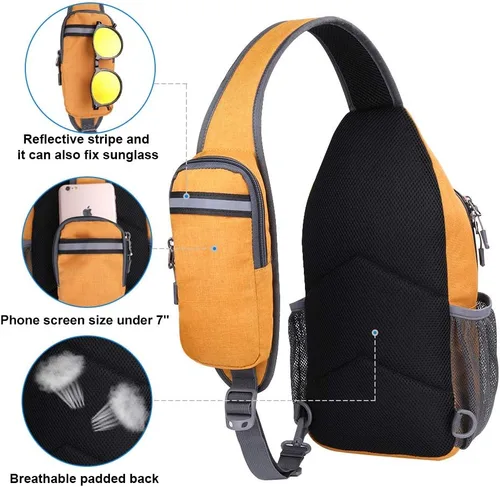 Miniatura 65 de WATERFLY Bolsa pequeña de senderismo: mochila cruzada para el pecho, mochila para hombres y mujeres con correa de hombro agradable a la piel