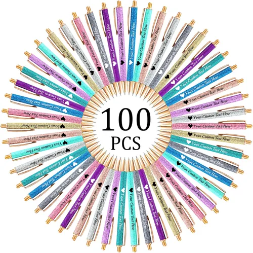 Miniatura 15 de Hasta 100 bolígrafos personalizados con nombre a granel, bolígrafo con purpurina de impresión personalizada, grabado gratis, texto con logotipo
