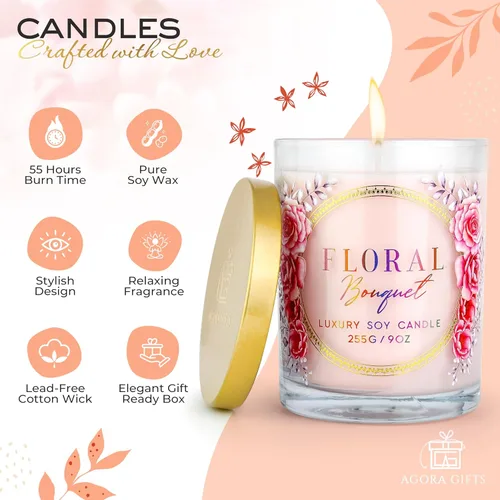 Miniatura 5 de Rose Candle – Velas perfumadas de lujo – Aroma de ramo floral relajante – 10% esencia de rosa para un aroma duradero – Vela de soja 100% con mecha