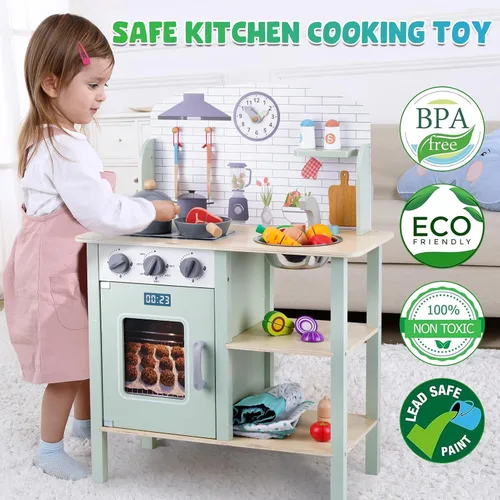 Miniatura 4 de Juego de cocina de madera para niños pequeños de 1 a 3 años, juego de cocina de juguete de simulación, juguetes de cocina con accesorio de juguete