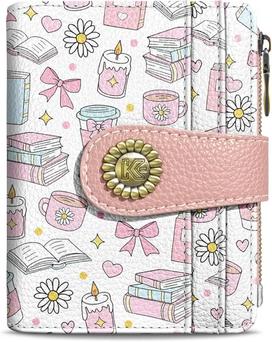 Miniatura 23 de Kelvoris Cartera pequeña Rfid para mujer, plegable, con cremallera, bolsillo para monedas, piel sintética, compacto, para tarjetas de crédito