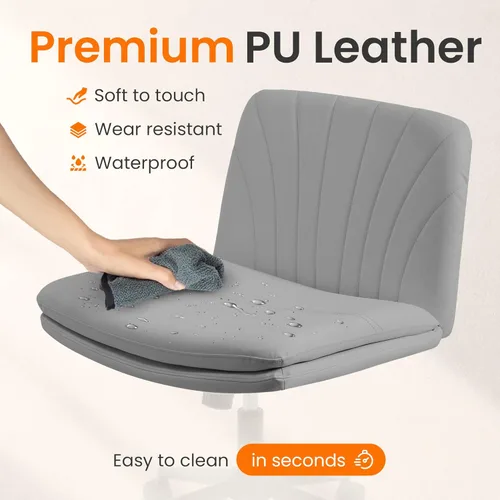 Miniatura 4 de NEO Chair Silla Criss Cross con Ruedas Sin Brazos con Patas Cruzadas Silla de Escritorio de Oficina Ancha Cómoda de Tocador Maquillaje Silla Gris PU