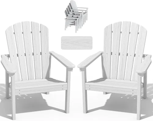 Miniatura 23 de nevilywood Sillas Adirondack compactas apilables, sillas de patio de polietileno de alta densidad de 26.3 pulgadas de ancho, duraderas, diseño que
