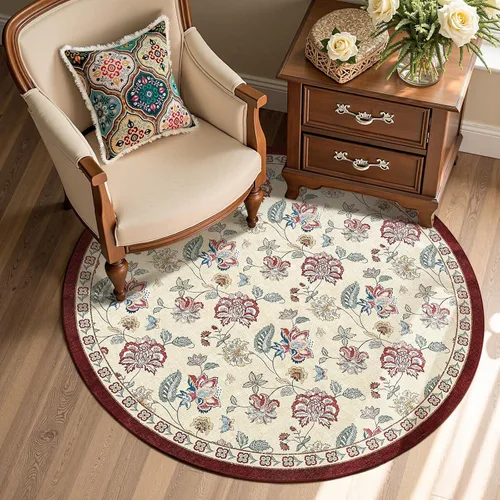 Miniatura 14 de Jinchan Fiora - Alfombra redonda de 8 pies, alfombras vintage con diseño floral envejecido, lavable a máquina, antideslizante, de pelo bajo, Azul