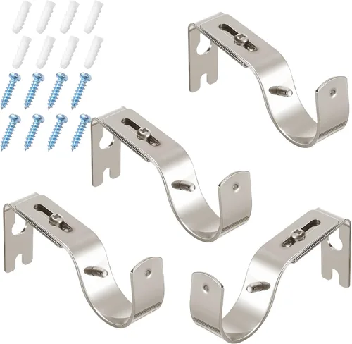 Miniatura 7 de Frienda 4 soportes de barra de cortina resistentes pintados de plata ajustables para barra de cortina de 1 pulgada de diámetro, soportes de Plata