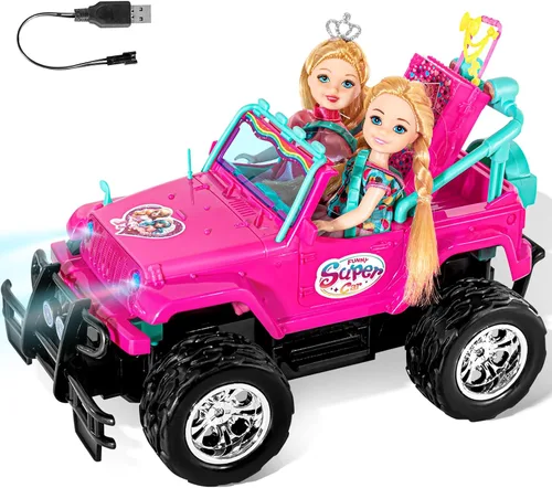 Miniatura 8 de ULOVEME Autos RC - Auto a control remoto con muñeca de 5.5 pulgadas para niñas, 2.4GHz Je ep RC Cars - Autos de juguete de control simple para niños