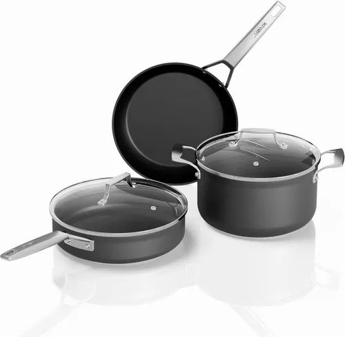 MSMK Juego de 5 ollas y sartenes, revestimiento antiadherente duradero de Estados Unidos, juegos de utensilios de cocina de cocina, incluso