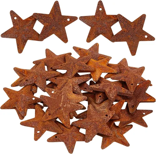 Miniatura 7 de GORGECRAFT 30 piezas 1 pulgada de metal estrella oxidada de granero primitivas rústicas estrellas de estaño acero artesanías adornos acentos