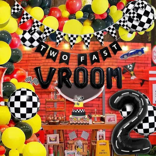 Miniatura 6 de 134 piezas Suministros de decoración de fiesta de cumpleaños de coche de carreras para niños - Globos de temática de carreras de cumpleaños Globos