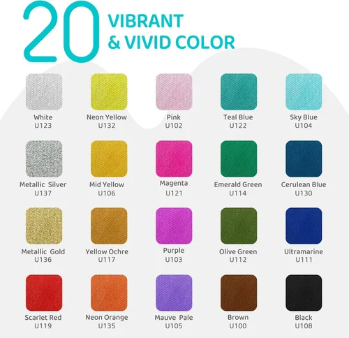Miniatura 2 de Juego de pintura de tela para ropa, 20 colores (2.0 fl oz/2 oz cada uno) pintura textil permanente con 6 pinceles, 1 paleta, pintura de tela