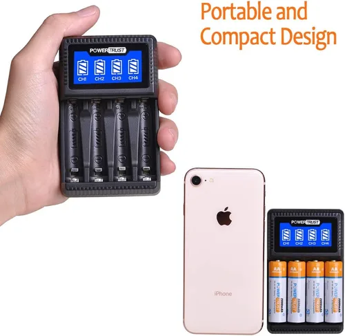 Miniatura 3 de Paquete de 4 baterías recargables AA de 2800 mAh y cargador USB LCD para baterías recargables AA AAA Ni-MH con 4 ranuras
